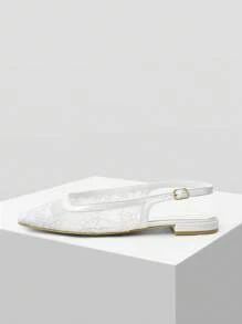 MOTF PREMIUM CONTRAST LACE SQUARE TOE FLATS - White - View 4