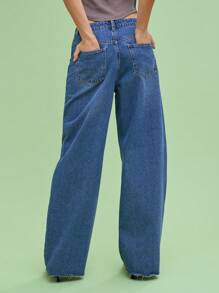 COUREZ Jeans bleu délavé coupe ample style vintage Y2K en coton - bleu indigo - Voir 3