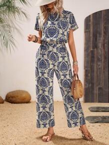 SHEIN Clasi 2 件优雅度假套装：宽松短袖衬衫和直筒裤，女款，春夏 - 彩色 - 查看 6