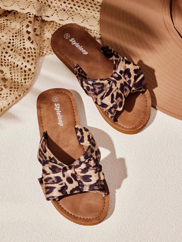 Styleloop Leopard Bow Plastic Damespantoffels, Minimalistisch Multifunctioneel Ontwerp