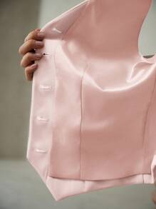 MOTF PREMIUM BUTTON UP ASYMMETRICAL WAISTCOAT - Pink - View 8