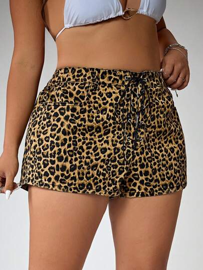 SHEIN ICON 时尚迷彩豹纹大码女式牛仔短裤