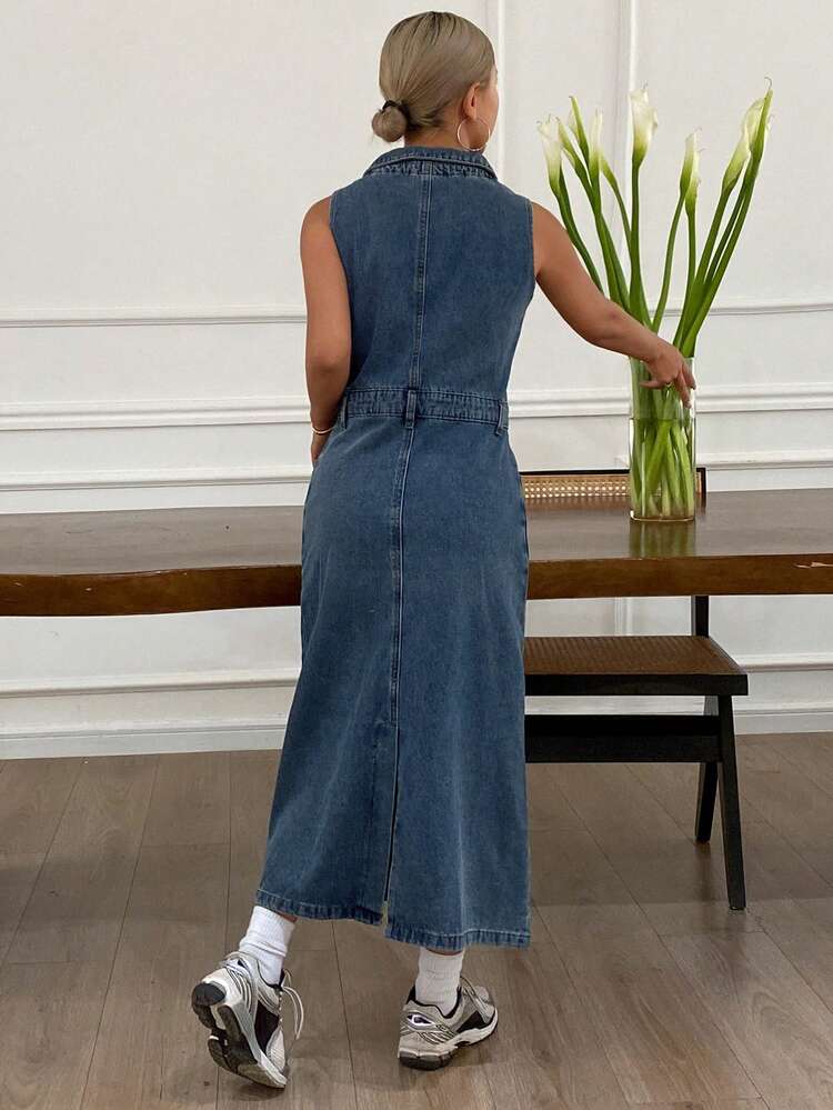 Women's Sleeveless Casual Denim Dress, Summer Sundress Maxi Dress
