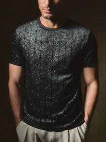 Manfinity ModaGents Camiseta de manga corta de punto holgada con strass, adecuada para uso diario, para jóvenes de moda informal