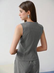 MOTF STUDIO 条纹不对称纽扣背心 - 灰色 - 查看 3