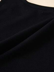 Top de tirantes informal de punto acanalado de cuello redondo de unicolor para adolescentes