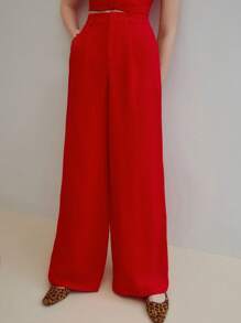 MOTF STUDIO LINEN WIDE LEG SUIT PANTS - Red - View 2