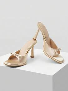 MOTF PREMIUM ELEGANT BOW STRAP WOMEN HIGH HEEL SANDALS - Apricot - View 9