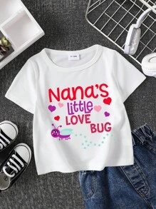 SHEIN Maglietta a maniche corte da bambina con stampa di lettere, alla moda, per l'estate