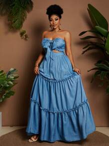 Maweii Conjunto de 2 piezas talla grande: Top bandeau y falda de unicolor