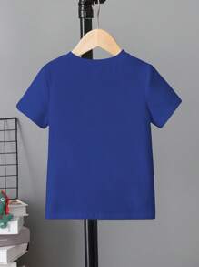 Camiseta de manga corta con cuello redondo y gráfico de béisbol azul para niño joven - Azul - Ver 3