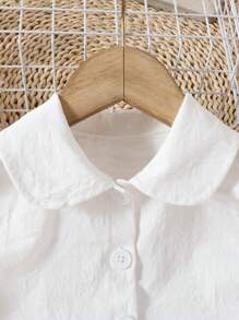 SHEIN Leap Crew 2pcs/Set Young Girl Casual Collared Sleeveless Ruffled Shirt And Pants Suit