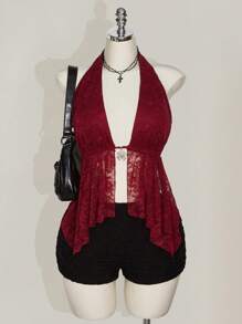 SHEIN ICON Shorts minimalistas de ajuste ceñido y textura para tallas grandes - Negro - Ver 2