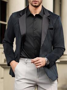 Manfinity Mode Men Mottled Lapel Single-Breasted Business Travel Suit Jacket - Black - View 4