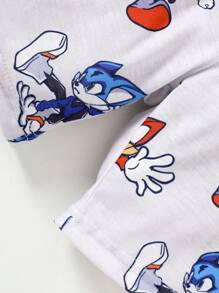 Set de 2 piese pentru casă, tricou cu mânecă scurtă și pantaloni scurți cu imprimeu de desene animate ignifug, potrivit pentru vară, haine de vară pentru băieți, seturi pentru băieți, haine pentru băieți pentru copii, seturi pentru băieți, seturi de haine pentru băieți, set de îmbrăcăminte pentru băieți - alb - Vizualizare 6