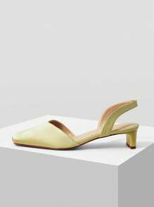 MOTF PREMIUM 优雅休闲 PU 皮革方头粗/细高跟办公室女士舒适一脚蹬高跟鞋 - 黃色 - 查看 4