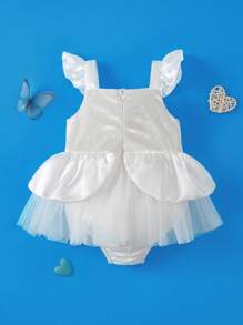 SHEIN Perso Play Đầm liền thân công chúa màu trắng họa tiết hoa ren thanh lịch cho bé gái, thích hợp cho tiệc sinh nhật, đám cưới, phù dâu, kỳ nghỉ, hoạt động ngoài trời, lễ kỷ niệm ngày lễ, những dịp trang trọng, mùa xuân/hè - trắng - Xem 2