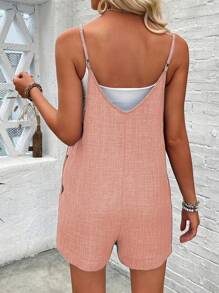 Calvaya Vacation Casual Solid Color Romper - Pink - View 2