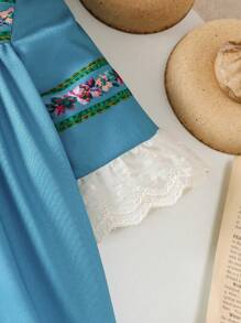 SHEIN Baby Girl Spring&Summer Casual Style Flower Printing,Short Sleeves Dress - Mint Green - View 5