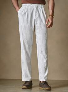 Manfinity VCAY Men's Woven Striped Long Mid-Rise Straight Leg Casual Trousers, Suitable For Daily Wear - Black and White - View 6