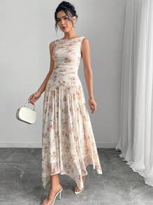 Modelyn Elegant Women's Floral Print Sleeveless Dress,Sun Dresses For Women - Multicolor - View 3