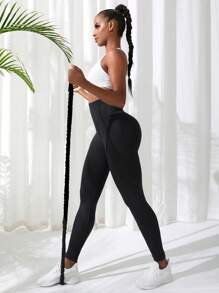 Gameset SHEIN Sport Soft Leggings For Women - High Waist Wideband Tummy Control No See Through For Hiking Workout Running Cycling Yoga Pickleball Exercise Casual - Black - View 5