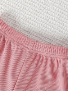 2 件套少女夏季休闲粉色短袖上衣和配套深粉色裤子睡衣/家居服套装假日旅行休闲夏装 - 彩色 - 查看 5