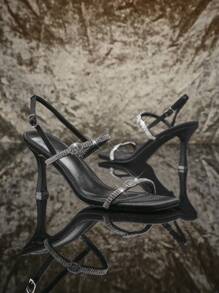 SHUZIA Women's High Heel Rhinestone Strap Sandals Wedding Shoes - Black - View 2