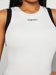 SHEIN SXY Large Round Collar Contrast Color Stitching Design Slim Fit Sexy Sleeveless Knitted Top - White - View 6
