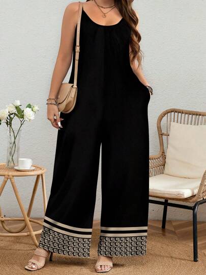 EMERY ROSE 大码几何花卉印花连体裤，适合夏季