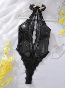 1 件女士迷人性感蕾丝插入连体裤 - 黑色 - 查看 6