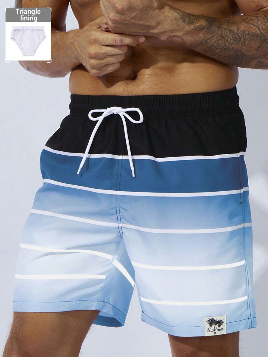 Manfinity Swimmode Men's Drawstring Waist Striped Casual Beach Shorts