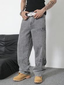 Manfinity Homme 男士休闲破洞字母刺绣牛仔裤