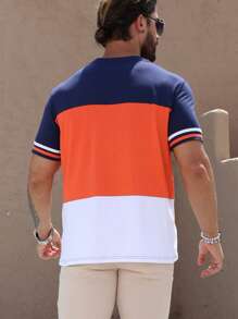 Manfinity Dauomo Men's Summer Striped Printed Round Neck Short Sleeve Casual T-Shirt