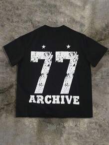 Manfinity EMRG Herren Große Größen Lässig T-Shirt mit rundem Ausschnitt und Buchstaben Grafik, Kurzarm - Schwarz - Übersicht 7