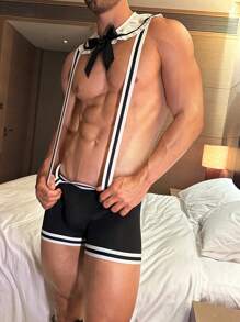 男士对比条纹性感角色扮演服装 - 黑色 - 查看 6