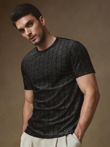 Manfinity ModaGents Camiseta de manga corta de punto holgada con strass, adecuada para uso diario, para jóvenes de moda informal