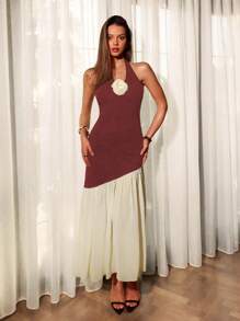 Glamine Vestido de mujer de tirantes finos de color contrastante, vestidos occidentales para mujer, vestido de Pascua para mujer, vestido de manga larga para mujer, vestidos blancos para mujer, mini vestidos para mujer, vestidos de cumpleaños para mujer, vestido formal de verano para mujer, vestido de graduación para mujer - Rojo - Ver 4