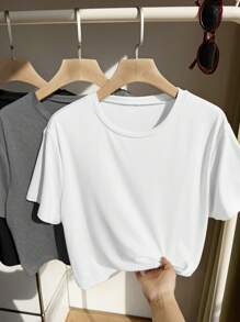 SHEIN EZwear Set de 3 camisetas básicas de manga corta y cuello redondo en tallas grandes de colores variados - Multicolor - Ver 6