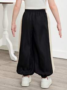 Young Girl Color Block Loose Casual Pants - Black - View 2