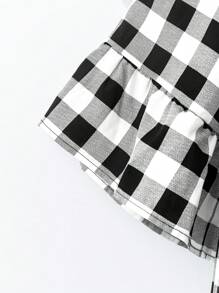 SHEIN LUNE Plus Size Women's Black & White Plaid Patchwork Versatile Plus Size Dress - Multicolor - View 3