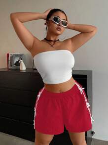 POPSWAY Plus Size Women Casual Summer Shorts - Red - View 4