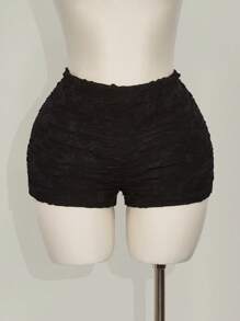 SHEIN ICON Shorts minimalistas de ajuste ceñido y textura para tallas grandes - Negro - Ver 1