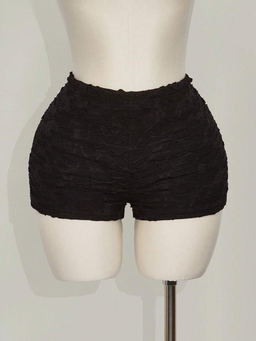 SHEIN ICON Shorts minimalistas de ajuste ceñido y textura para tallas grandes - Negro - Ver 1