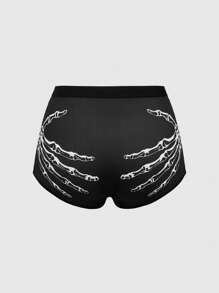 ROMWE 1pc Gothic Skull Hand Print Thong Panties - Black - View 1
