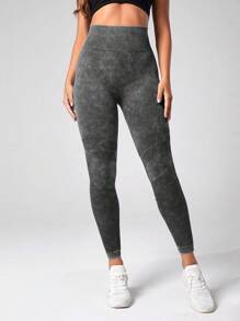 SHEIN Sports Quần Leggings Thể thao Nữ màu trơn - Màu xám đen - Xem 3