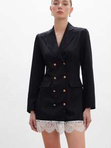 Aveloria Modichic Abito da festa da donna, a maniche lunghe, con collo, in pizzo di lusso, con design a patchwork in vita, ideale per le vacanze