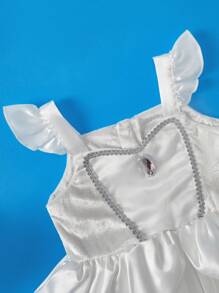 SHEIN Perso Play Đầm liền thân công chúa màu trắng họa tiết hoa ren thanh lịch cho bé gái, thích hợp cho tiệc sinh nhật, đám cưới, phù dâu, kỳ nghỉ, hoạt động ngoài trời, lễ kỷ niệm ngày lễ, những dịp trang trọng, mùa xuân/hè - trắng - Xem 3