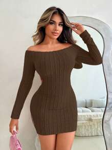 Zolique 女士性感纯色露肩露背修身迷你连衣裙新年俱乐部节日派对服装女士 - 咖啡棕 - 查看 6