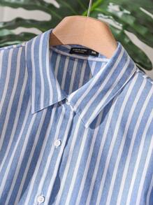 CosyJoli 2pcs Plus Size Summer Outfit, Minimalist & Fashionable - Blue and White - View 6